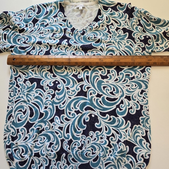 Croft & Barrow Knit Top Size XL Blue Mermaid Waves Silver Metallic Soft Comfy - Picture 11 of 16
